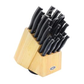 Oster Winstead 22 Piece Stainless Steel Cutlery Set With Black Handles And Wooden Block