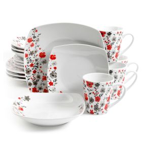 Gibson Home Rosetta Floral 16 Piece Fine Ceramic Dinnerware Set In White Floral