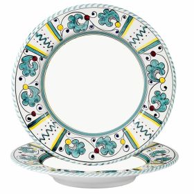 ORVIETO GREEN ROOSTER: Pasta/Soup Rim Plate (White Center)