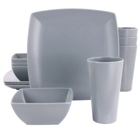 Gibson Home 12 Piece Grayson Melamine Square Dinnerware Set In Gray