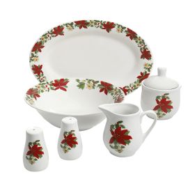 Perfect For Holidays Poinsettia 7 Piece Porcelain Serving Set In Red