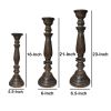 Handmade Pillar Shape Wooden Candle Holder with Flared Top, Brown and Gray, Set of 3