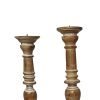 Handcrafted Distressed Wooden Candle Holder with Pedestal Body, Brown, Set of 3