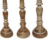 Handcrafted Distressed Wooden Candle Holder with Pedestal Body, Brown, Set of 3