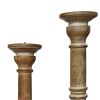 Handcrafted Distressed Wooden Candle Holder with Pedestal Body, Brown, Set of 3