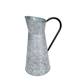 Farmhouse Style Galvanized Metal Jug with Handle, Gray