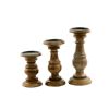 Pillar Shaped Wooden Candle Holder, Set of 3, Brown