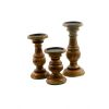 Pillar Shaped Wooden Candle Holder, Set of 3, Brown