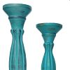 Handmade Wooden Candle Holder with Pillar Base Support, Turquoise Blue, Set of 3