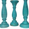 Handmade Wooden Candle Holder with Pillar Base Support, Turquoise Blue, Set of 3