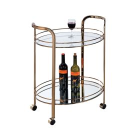 Metal Frame Serving Cart with Two Glass Shelves and Casters, Gold