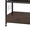 Wood and Metal Kitchen Cart On Casters, Brown and Black