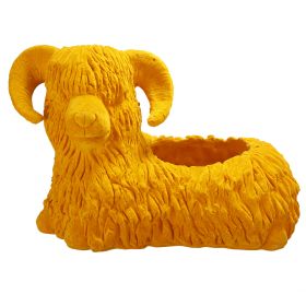 Resin Sheep Accent Dish with Feather Down Design, Yellow