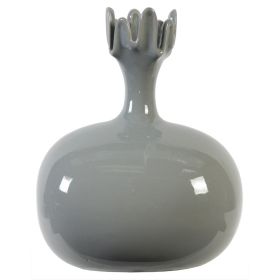 10 Inch Ceramic Vase, Pomegranate Shape, Glossy Gray