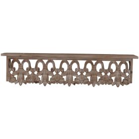 31.5 Inches Wooden Wall Shelf with Scrollwork, Medium, Brown