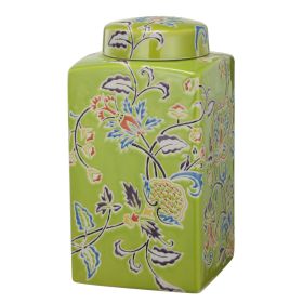 Floral Patterned Ceramic Lidded Jar, Multicolor