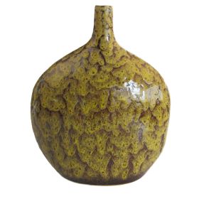 Bellied Ceramic Vase With Dripping Glazed Texture, Yellow