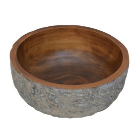 Rough Textured Wooden Decorative Bowl In Round Shape, Gray and Brown