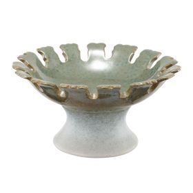 Ceramic Bowl with Scalloped Edges and Wide Base, Green