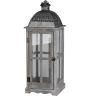 Wood and Metal Lanterns with Glass Window Pane Design, Gray, Set of 2