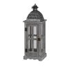 Wood and Metal Lanterns with Glass Window Pane Design, Gray, Set of 2