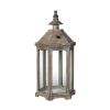 Temple Design Wooden Lantern with Glass Panels, Brown, Set of 2