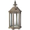 Temple Design Wooden Lantern with Glass Panels, Brown, Set of 2