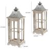 Wood and Metal Lanterns with Window Pane Design, White, Set of 2