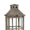 Square Temple Garden Wooden Lantern with Glass Panels, Brown, Set of 2