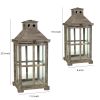 Square Temple Garden Wooden Lantern with Glass Panels, Brown, Set of 2