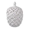 Decorative Ceramic Lidded Jar with Cut Out Texture, Large, White