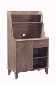 Wooden 1 Door Bakers Cabinet with 2 Top Shelves and 1 Drawer, Brown