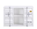 Industrial Metal Server with 2 Door Cabinet and 2 Open Shelves, White