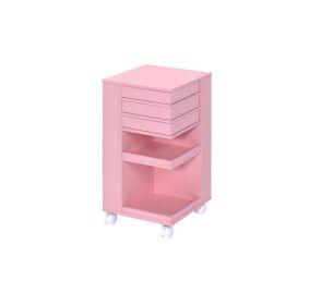 Wooden Storage Cart with 3 Drawers and 2 Open Shelves, Pink