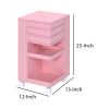 Wooden Storage Cart with 3 Drawers and 2 Open Shelves, Pink