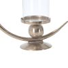 Metal Ring Candle Holder with Glass Hurricane, Large, Clear and Silver