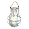 Transitional Metal Candle Holder with Rope and Glass Shade, Gray