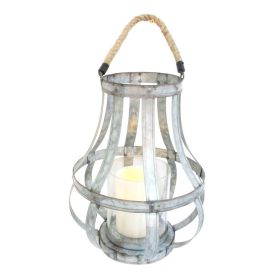 Transitional Metal Candle Holder with Rope and Glass Shade, Gray