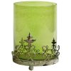 Antique Glass Shade Candle Holder with Metal Base Stand, Green