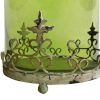 Antique Glass Shade Candle Holder with Metal Base Stand, Green