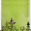 Antique Glass Shade Candle Holder with Metal Base Stand, Green