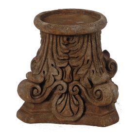 Traditional Style Ceramic Candle Holder with Carvings, Brown