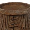 Traditional Style Ceramic Candle Holder with Carvings, Brown