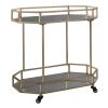 Octagonal Metal Bar Cart with Mirrored Top and Bottom, Silver and Gold