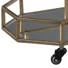 Octagonal Metal Bar Cart with Mirrored Top and Bottom, Silver and Gold