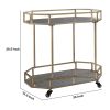 Octagonal Metal Bar Cart with Mirrored Top and Bottom, Silver and Gold