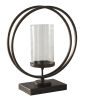 Round Metal Candle Holder with Rectangular Base, Brown and Clear