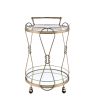 Serving Cart with 2 Glass Shelves and Caster Support, Gold and Clear