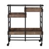 Metal Frame Serving Cart with 3 Open Storage and Casters, Brown and Black