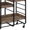 Metal Frame Serving Cart with 3 Open Storage and Casters, Brown and Black